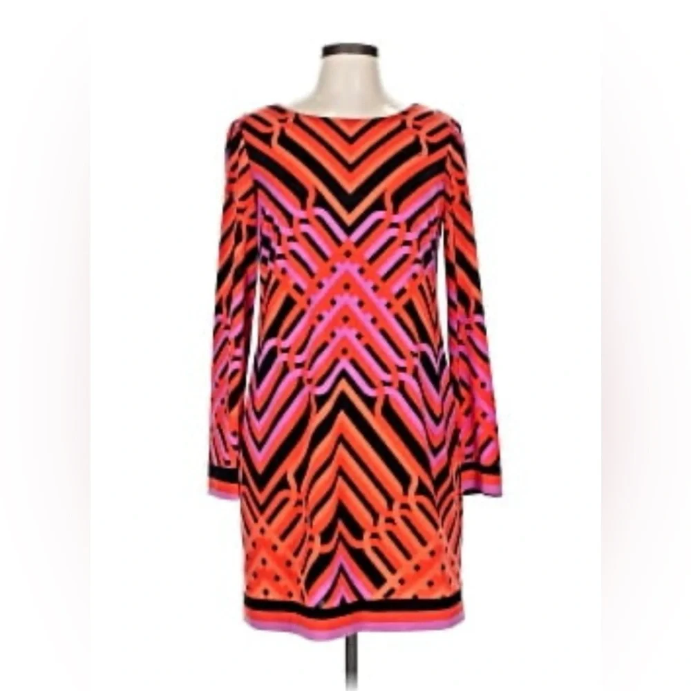 Trina Turk‎ Vibrant Geometric Printed Jersey Shift Dress Resort Vacation